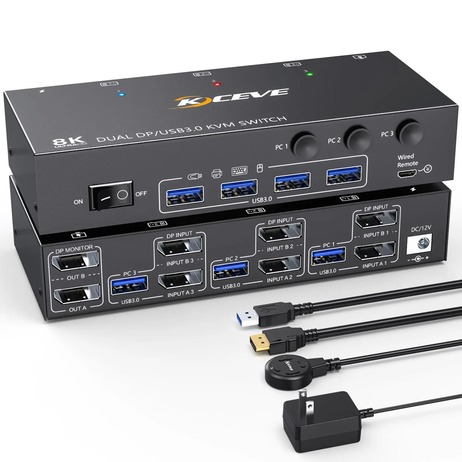 Dual Monitor KVM Switch,USB 3.0 Displayport KVM Switch 2 Monitor 3/4 Computer 8K 4K@144Hz,3/4 PC Share 2 Monitor 4 USB3.0 Device