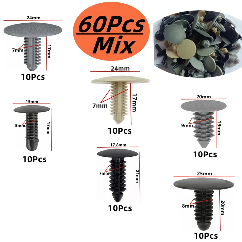 60Pcs 5mm 6mm 7mm 8mm 9mm 10mm Loch Auto Stoßstange Niet Verschluss auto Kotflügel Trim Panel Schraube Clips Für Honda Nissan Toyota Hyundai