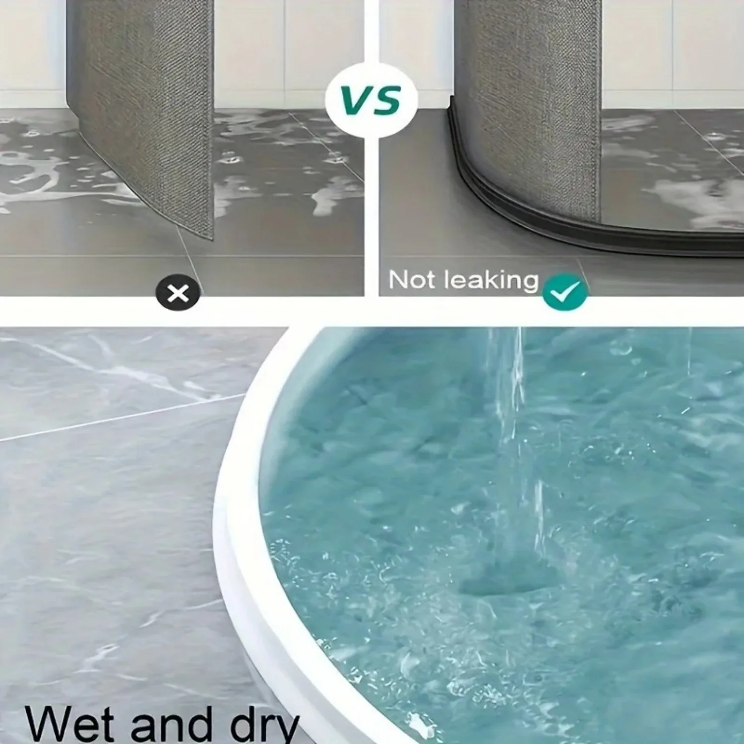 50-300cm Collapsible Threshold Shower Barrier Water Stopper Threshold Water Dam Dry Wet Separation for Bathroom and Kitchen