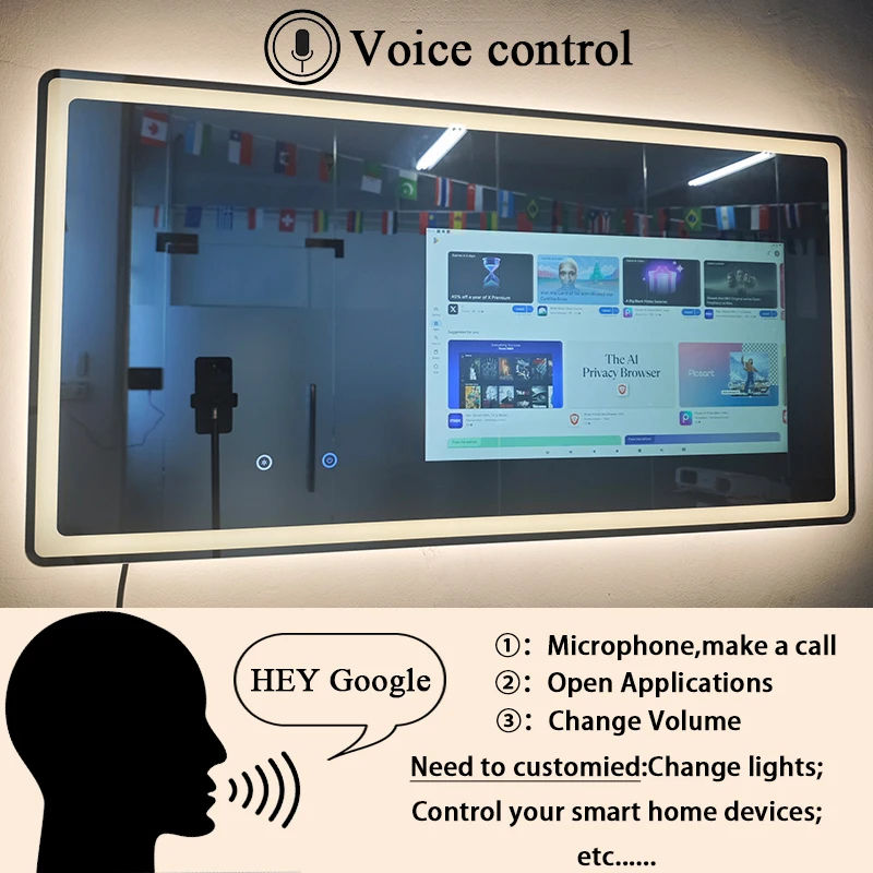 Hotel Bathroom Full Function Smart Android Tv Mirror Bath Gym Smart Led Bathroom Mirror with Touch Screen Magic Smart Mirror