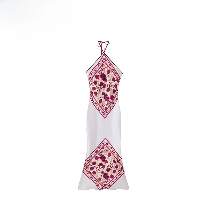 Fashionable Floral Halter Neck Polyester Blend Women's Dress ZR Summer New Arrival Versatile Strapless Gown for Casual Wear