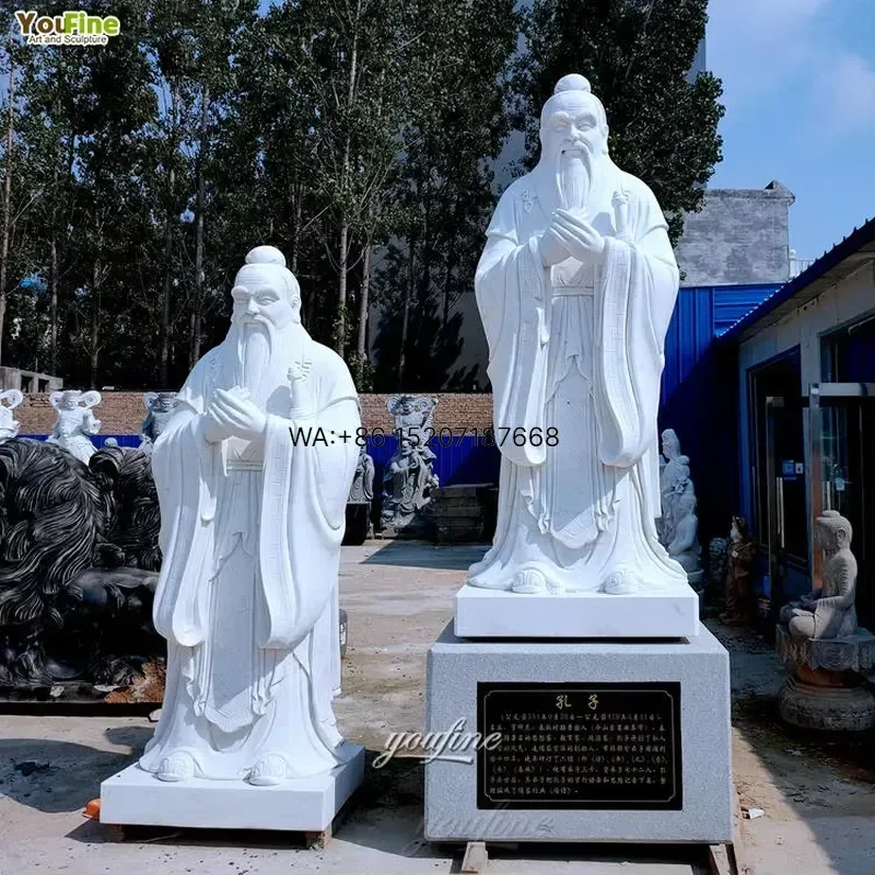 Wmwmnu Hand Carved White Marble Confucius Statue Life Size Ancient Chinese Sage Figure for Outdoor Garden Temple Decoration
