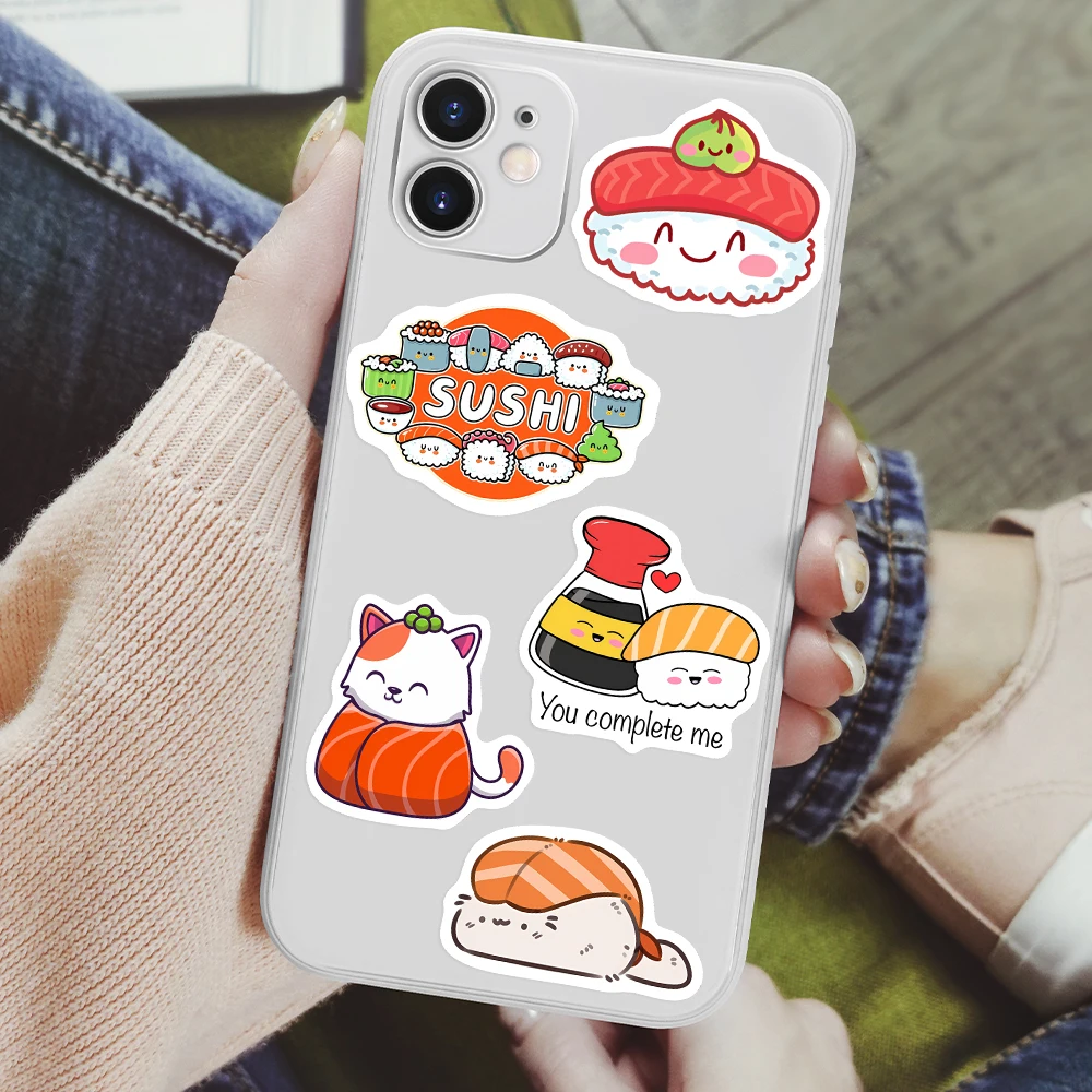 Cute Cartoon Japanese Sushi Stickers Anime Seafood Onigiri DIY Toy Gift Waterproof Decal for Laptops Phones Bottles Decorative