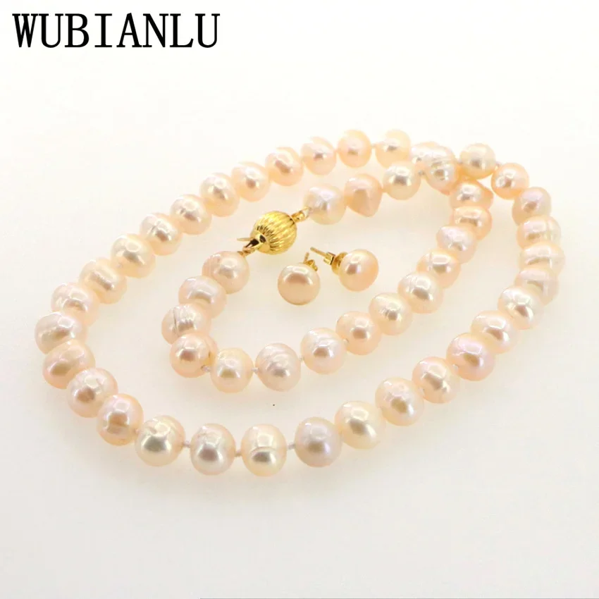 WUBIANLU Charming Women Hot Sale 8-9mm Purple Pink Akoya Cultured Pearl Necklace 45cm Earring Jewelry Wholesale And Retail