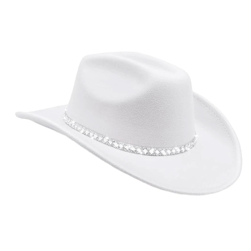 Classical Western Trend Rhinestones Accented Cowboy Hats Breathable Woolen For Daily Wear And Event