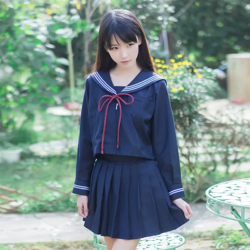 Uniformes escolares japoneses para niñas, Tops de marinero de longitud larga, Falda plisada, conjuntos completos, Serie de disfraces Jk Cosplay, otoño