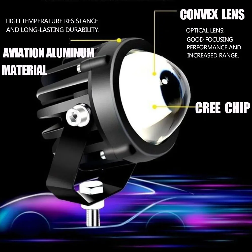 Motorrad Projektor Laser Licht Led Lampe Scheinwerfer Nebel Lampe Seite Shooter Led Pods Gelb Weiß Objektiv Scheinwerfer Für Lkw SUV – Detail 8