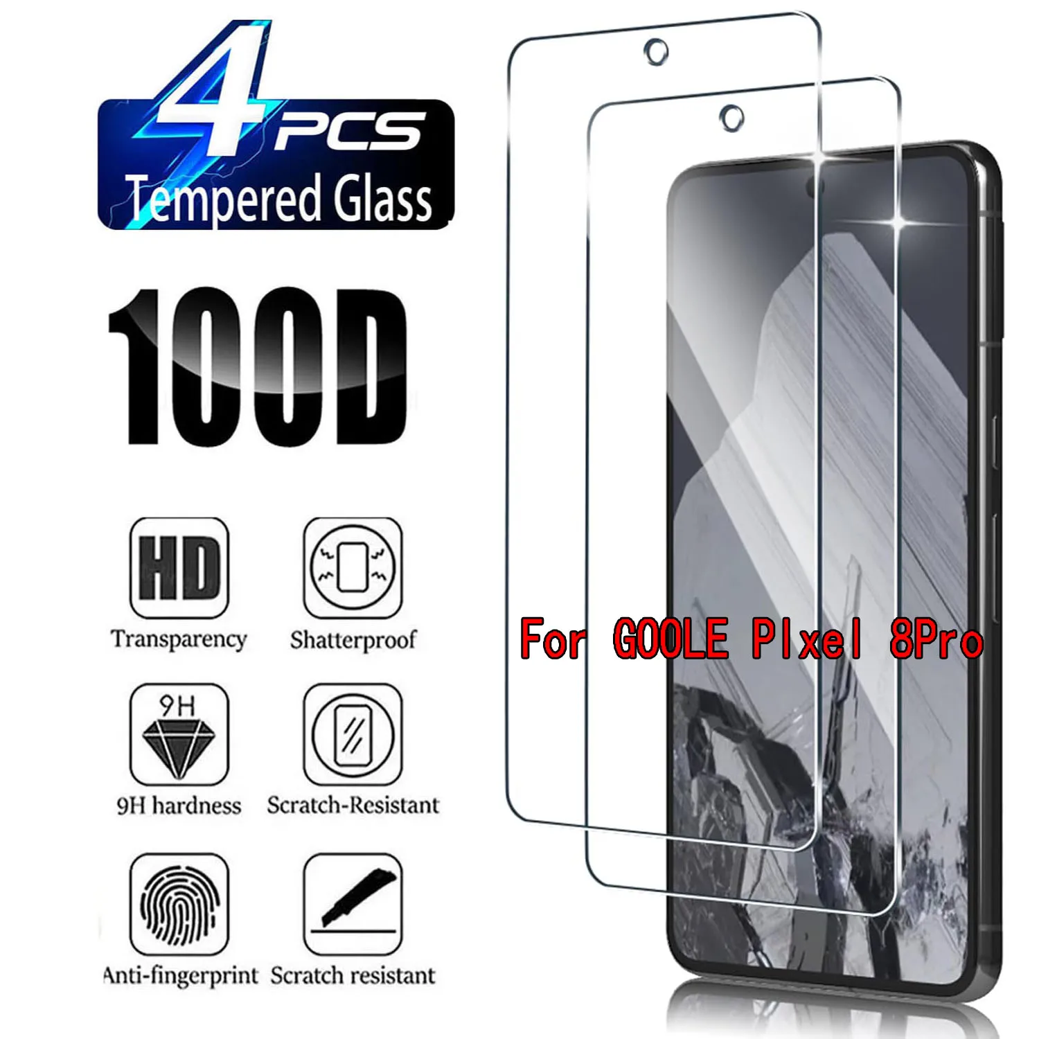 

2/4Pcs HD Tempered Glass Screen Protector for Google Pixel 8 Pro 9H Hardness Anti-Shatter Clear Cover