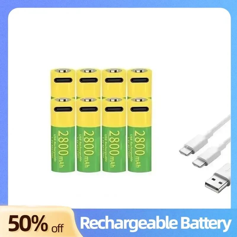 1.5V 2800mAh AA Lithium - Ion Batteries Support Fast Charging. No.5 for Flashlights Cameras Keyboards and Mice, Replaceable