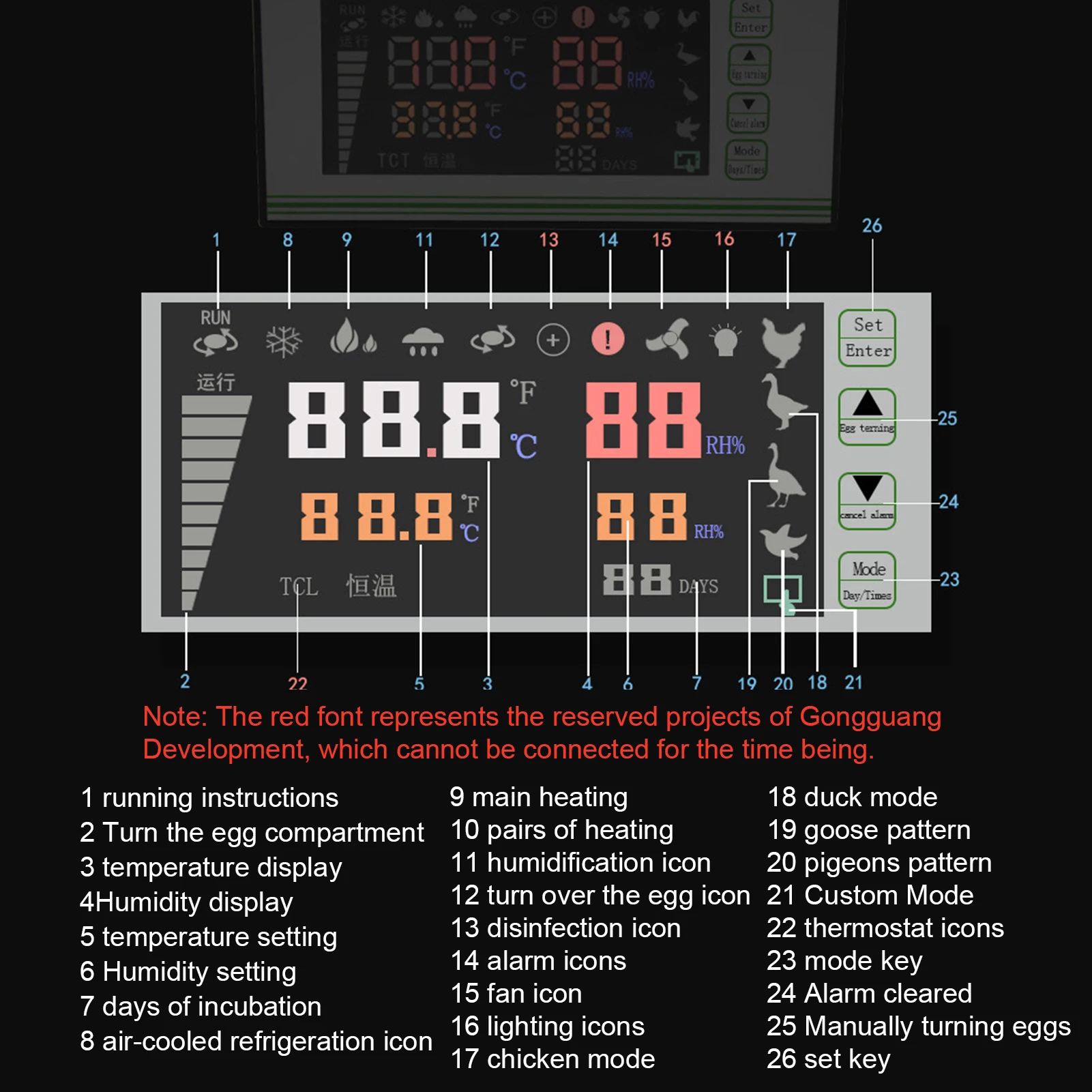 Egg Incubator Egg Hatching Incubator Power Off Memory Egg Incubator Machine with Temperature Humidity Sensor Probe for Chicken