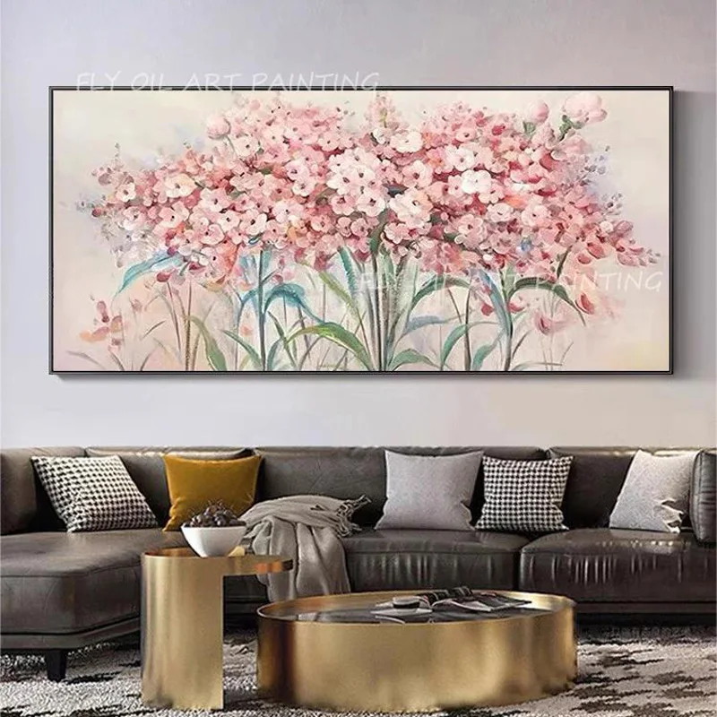 

Pink FlowerS New Fashion Art 100% Handmade Floral Oil Canvas Painting Modern Bright Blooming Small Flowers Artwork For Decor