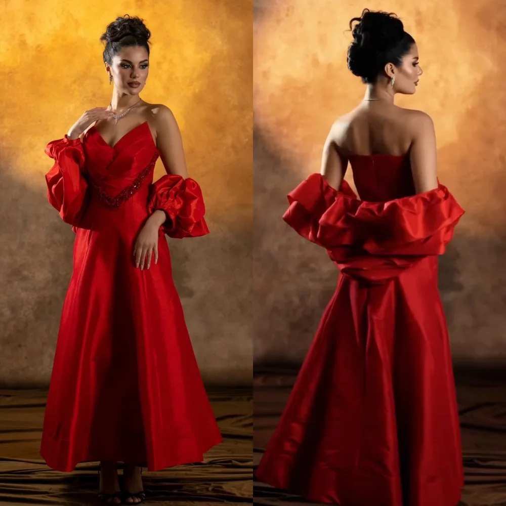 Gaun Midi A-line Off-the-shoulder dengan Payet dan Manik-manik yang Indah, Gaun Malam Elegan, Ukuran Tersedia