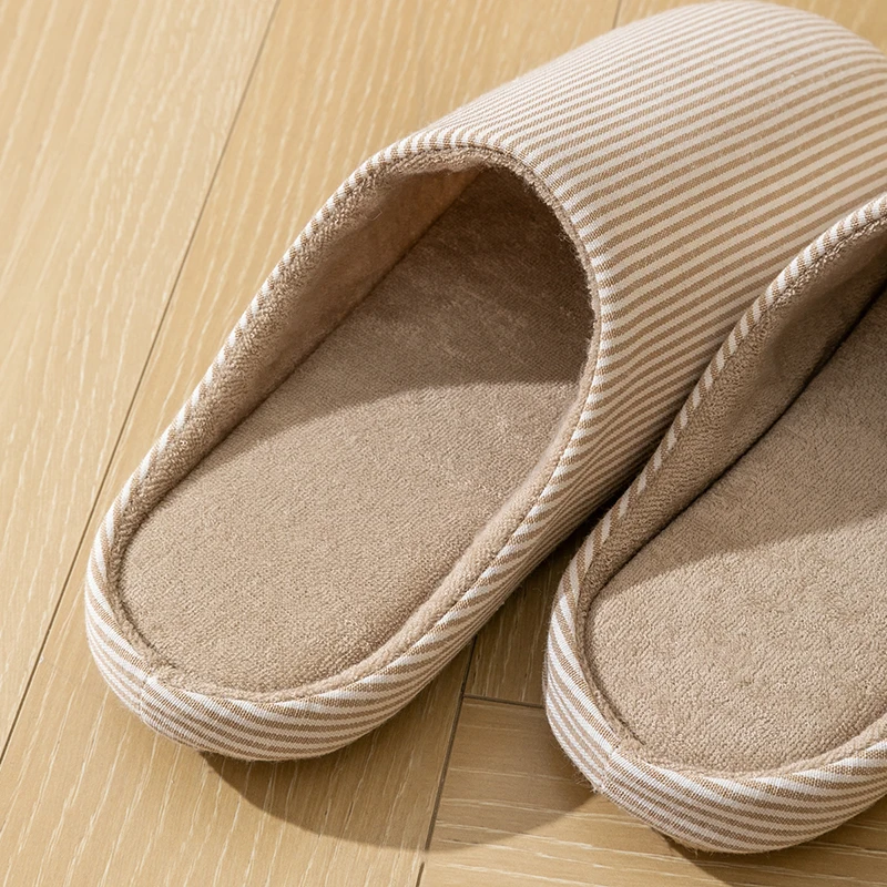 Simple Striped Home Slippers Men's Spring and Autumn Indoor Wooden Floor Bedroom Silent Comfortable Japanese Style Home Shoes