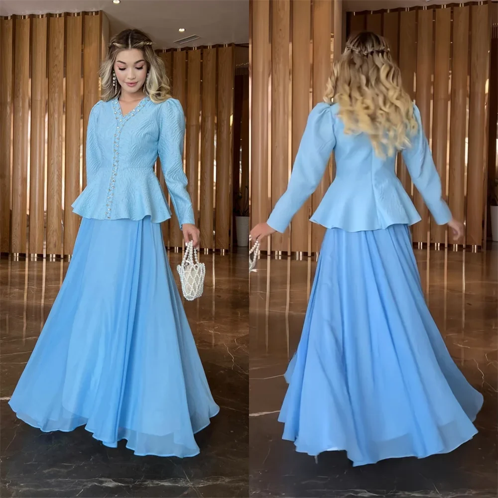 

Customized Formal Dress Prom Evening Gown Dearin V-neck A-line Floor Length Skirts Draped Layered Tulle Bead Bespoke Occasion Dr