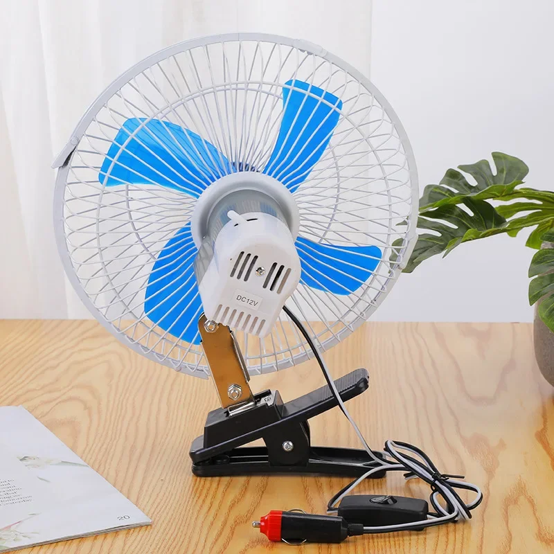 2025Car Electric Fan 10 Inches Van and Large Truck Shaking Head Refrigeration Fan 12V Metal Belt Clip Fully Sealed Fan