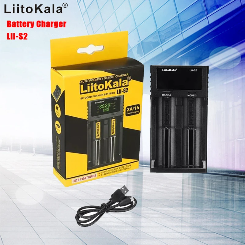 

LiitoKala Lii-S2 Battery Charger Auto-polarity detection For 18650 26650 16340 18350 10400 14500 AA AAA li-ion battery