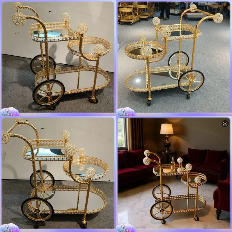 Luxury 3 Tier Hotel Service Trolley Middle Eastern Style Tea Wine Food Beverage Bar Cart for Restaurant Wedding Party