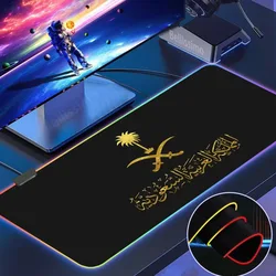 1000x500 All Size Edgelock Rubber RGB Mouse Pad Kingdom Of Saudi Arabia Flag 4mm Thicking Desk Mat Colorful LED Lamp Mice Mat