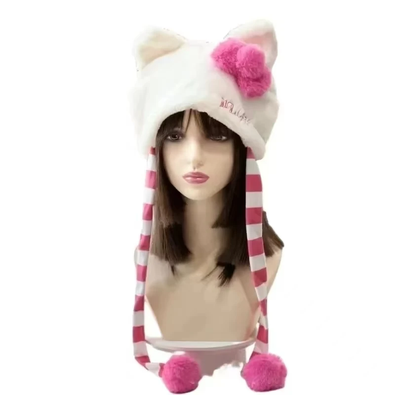 

Gorro de felpa con orejas de gato a prueba de viento para hombres y mujeres, gorro de subcultivo para mantener la oreja caliente