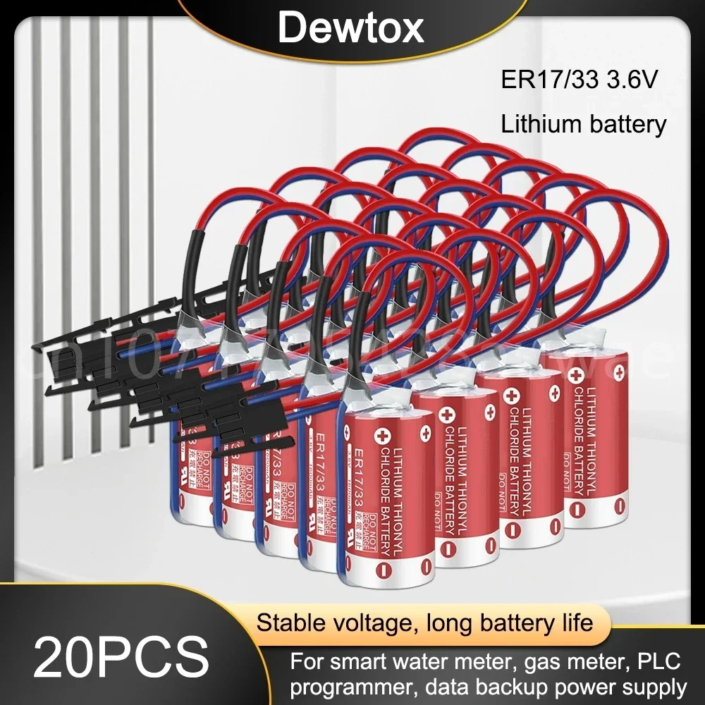 

20PCS ER17/33 17/33 17330 ER 17/33 2/3A 3.6V 1600mah Lithium Batteries with Black Plug Connectors for PLC Industrial Control