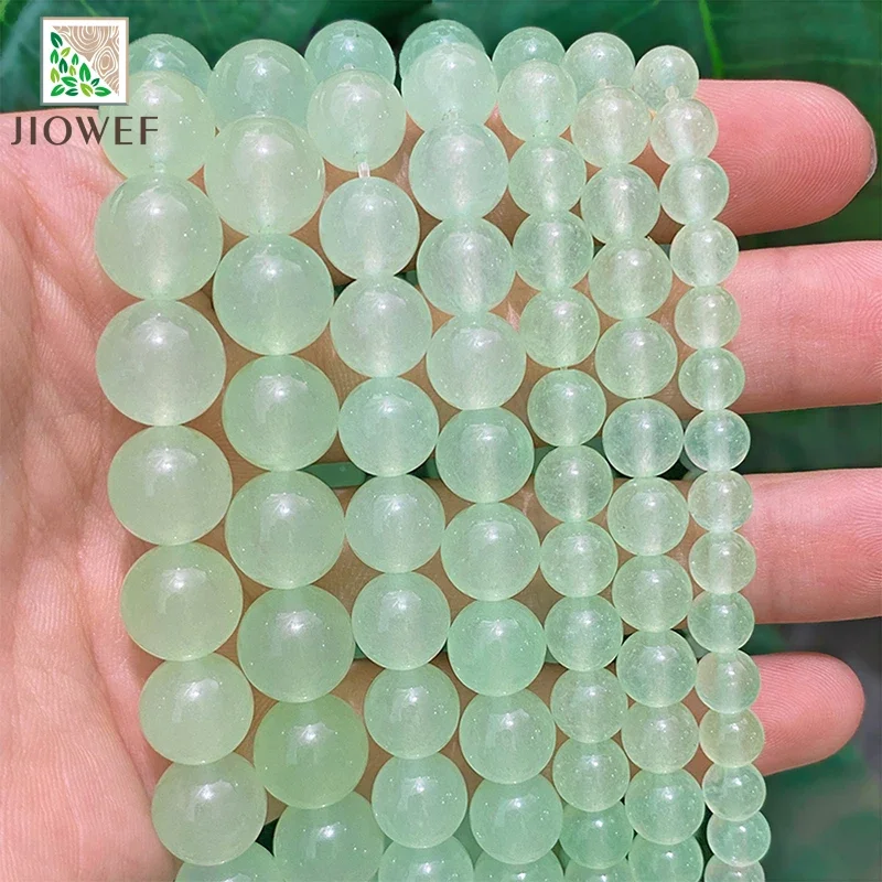 Smooth Light Green Chalcedony Loose Beads Natural Stone for Jewelry Making DIY Bracelet Accessories 15