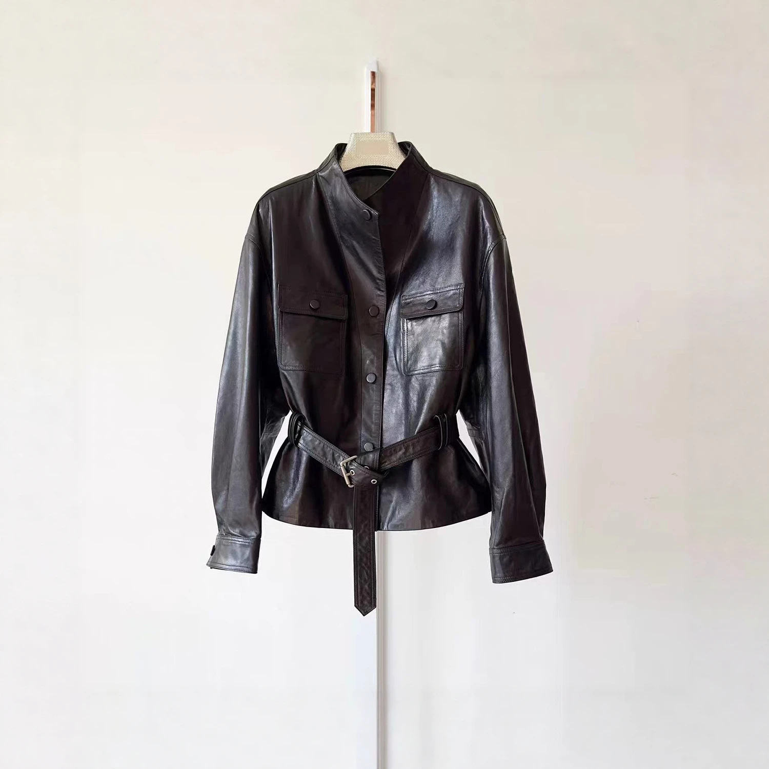  Ning Genuine Leather Jacket Women's Fashion Short Style Autumn Winter New Arrival Motorcycle Top Quality Leather Coat