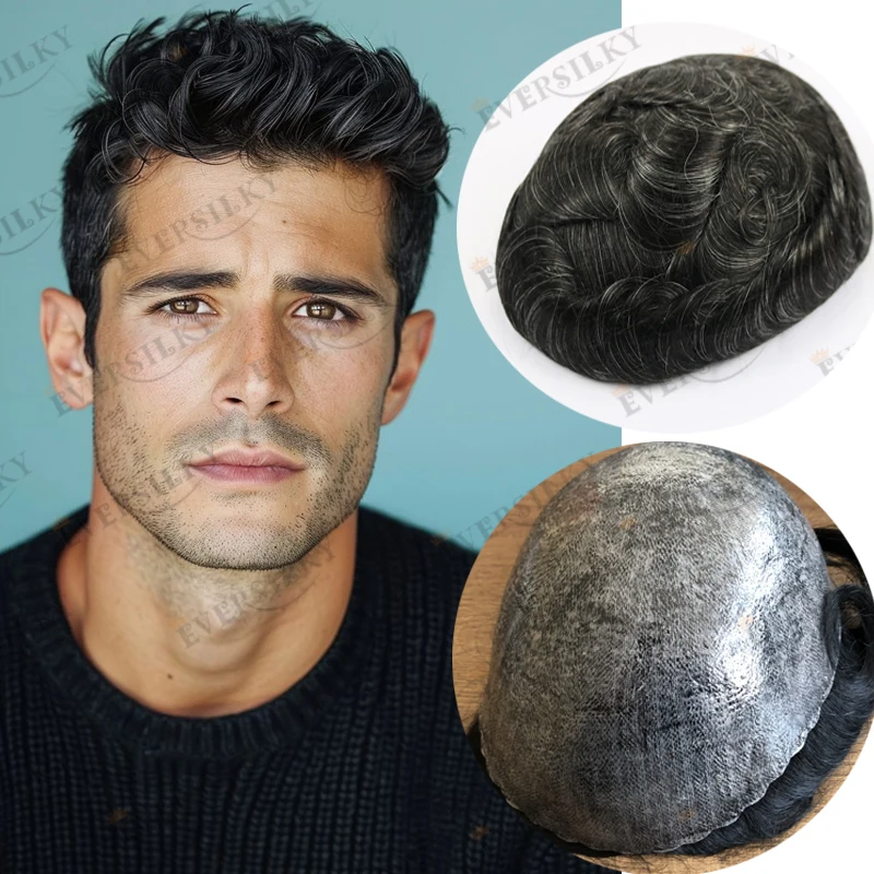 

Длительные волосы Remy HUman, мужские парики, естественная линия волос 1B10 1B20, серый, черный, коричневый, 0,1 мм, прочная основа, прочная мужская система волос на парике