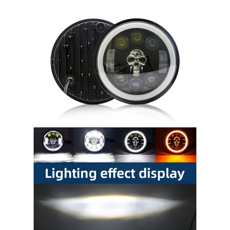 High Brightness Motorcycle LED Headlight 5 75 Inch Custom Skull Design For Harley Chopper Mustang