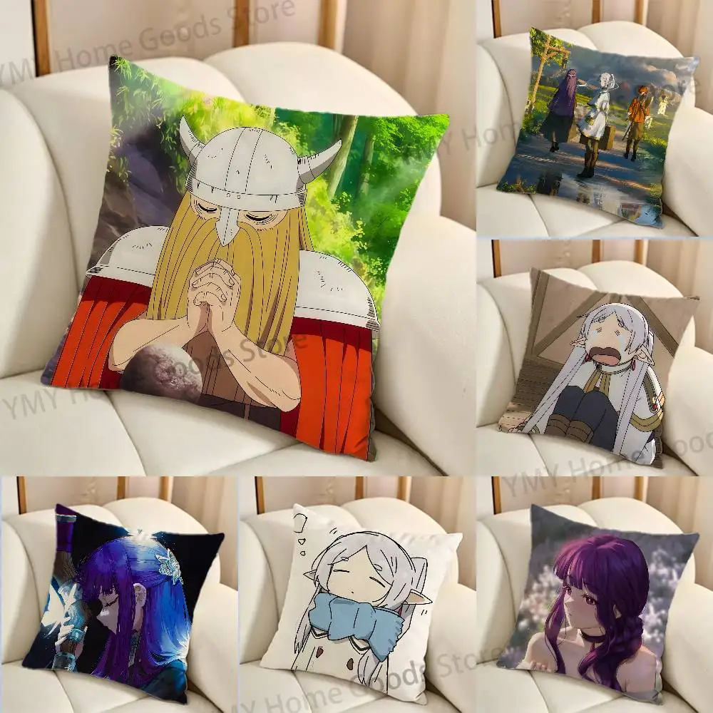 Anime Fern Stark Himmel Frieren Print Throw Pillow Cover Square Cushion Case for Living Room Bedroom Decor