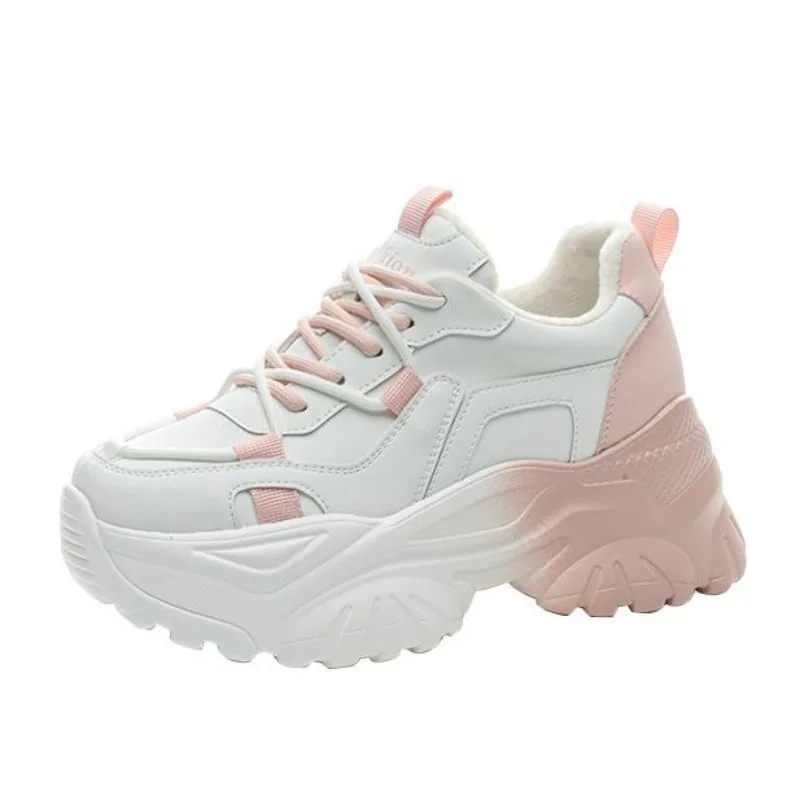 

Женская обувь на танкетке из натуральной кожи 6,5 см, модная обувь на шнуровке, вулканизированные зимние плюшевые массивные кроссовки, женские модные туфли Sheos