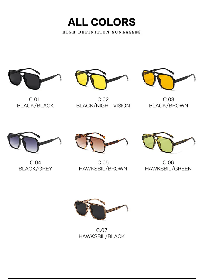Mode gelbes Quadrat Frauen Sonnenbrille Retro Doppelbrücken großen Rahmen Sonnenbrille Frau Mode Luxus Designer Sonnenbrillen Brillen – Detail 8
