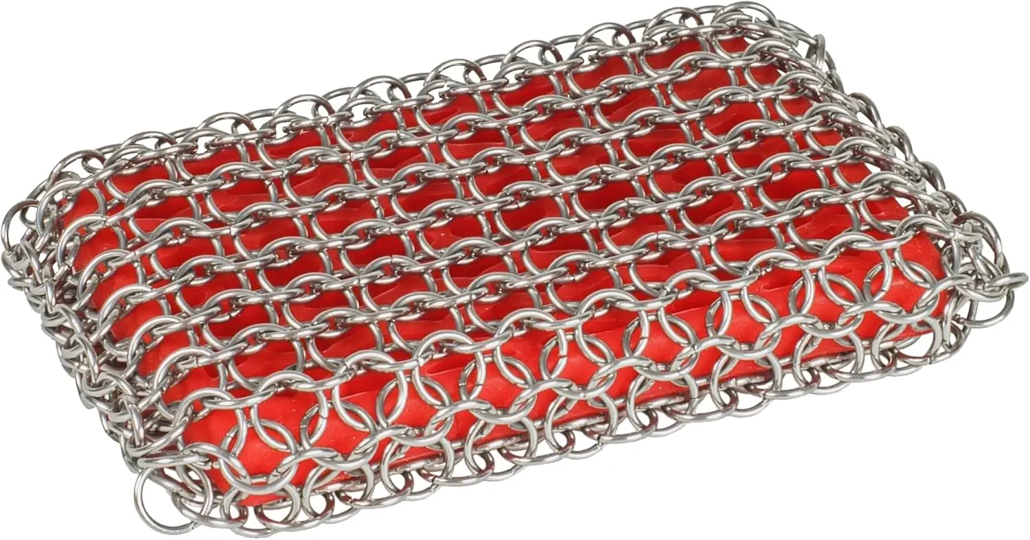 

Heavy Duty Stainless Steel Chainmail Scrubber for Cast Iron Pans - Essential Cleaning Tool for Skillets and Ovens