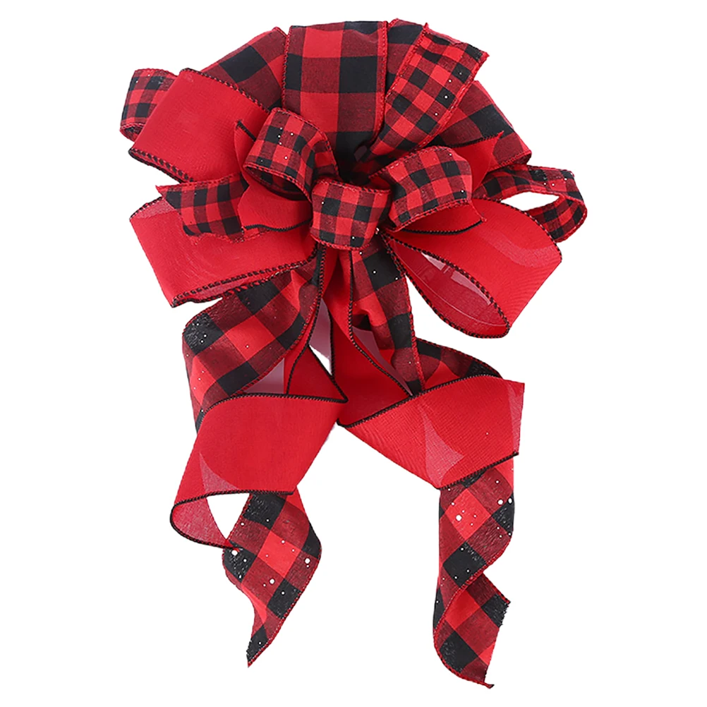 

1pc Christmas Tree Topper Bowknot Small Checkered Bows Xmas Wreaths Treetop Ornament Decor Party Festival Home Adornment
