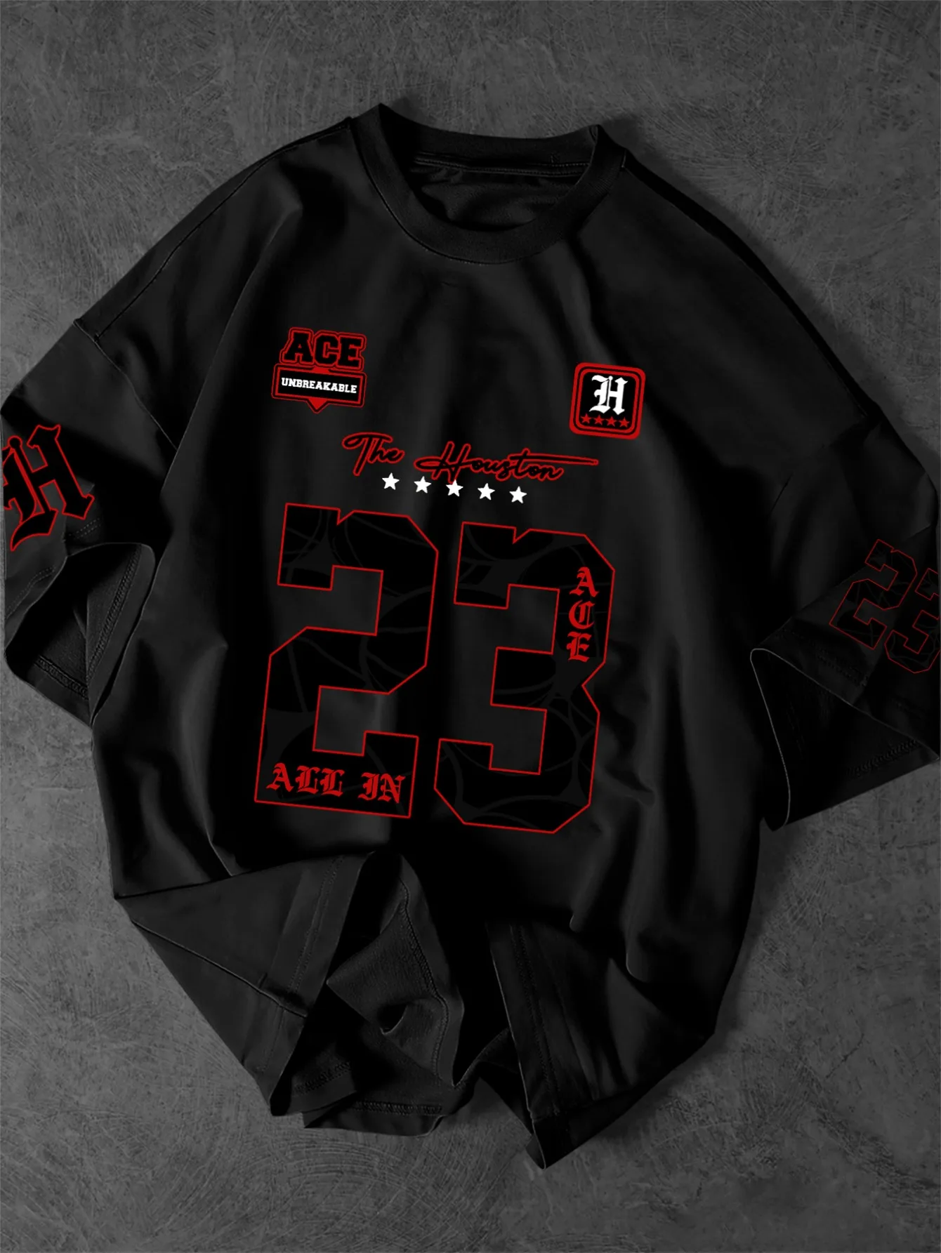 Trendiges europäisches und amerikanisches Street-Style-T-Shirt für Herren mit der Nummer „23“ und dem „The Houston“-Grafikmotiv. Schnelltrocknendes Shirt