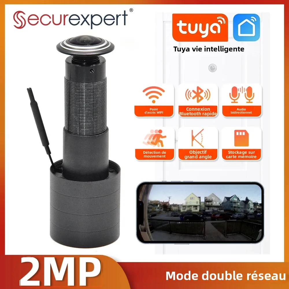 Caméra de visionneuse de porte WiFi HD 2MP 1080P, judas vidéo avec détection de mouvement et Audio bidirectionnel, Tuya Smart Life pour la sécurité de la maison