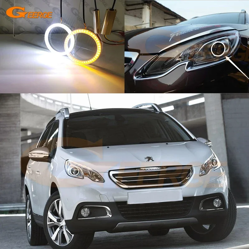 

For Peugeot 2008 I Pre Facelift 2013 2014 2015 2016 Ultra Bright Switchback Day Light Turn Signal LED Angel Eyes Kit Halo Rings