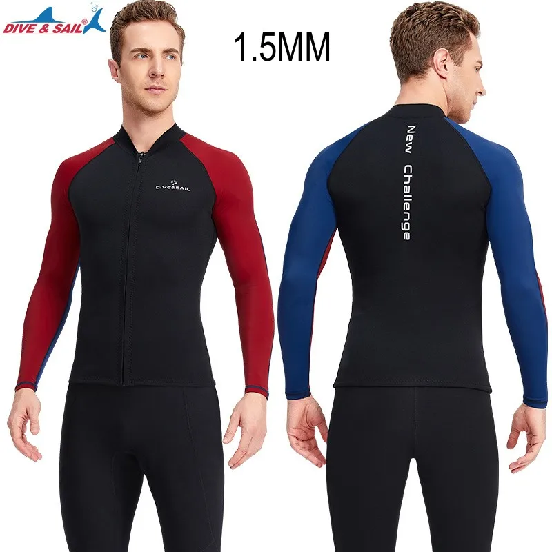 

1.5MM Neoprene Men Women Long Sleeve Split Wetsuit Jacket Plus Size Scuba Diving Snorkeling Spearfishing Keep Warm Swim Coats