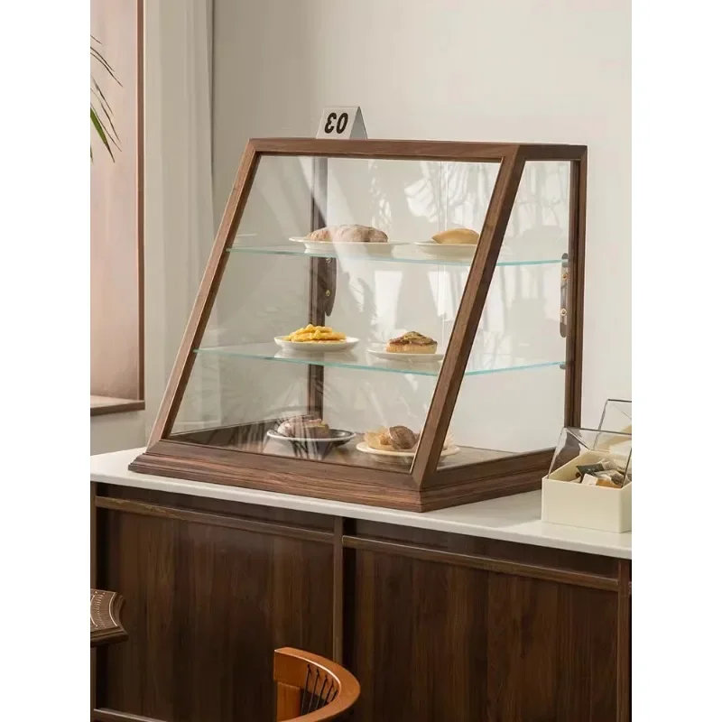 

Винтажный стеклянный дисплей из цельной древесины, фотография, кофейня, торта, хлеба, выпечки, настольный конический шкаф, шкаф для демонстрации и хранения