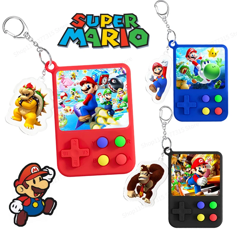 Super Mario Game Pendant Cartoon anime figure Mario Keychain Silicone Game Console Keychains Charm boys girls birthday gifts