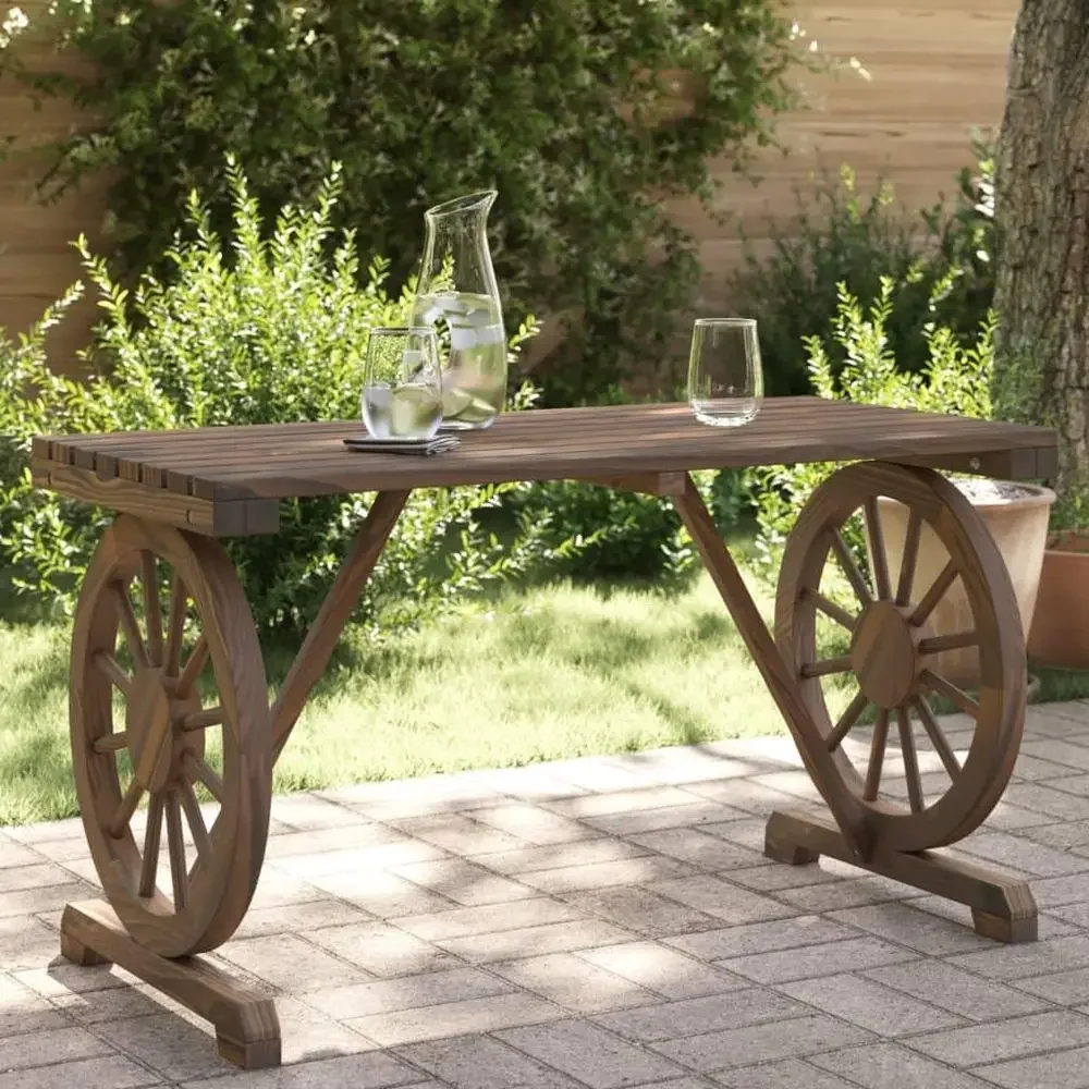 Sturdy Solid Wood Outdoor Table for Garden, Camping, Dining, Picnic - Medium Burnt Wood Design