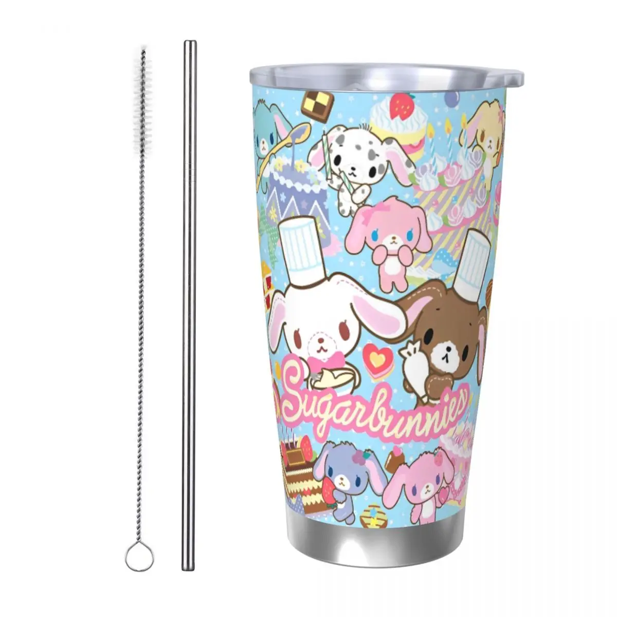 

Cute Cartoon Sugarbunnies Insulated Tumbler with Straws Vacuum Coffee Mugs Outdoor Portable Car Bottle Cup, 20oz