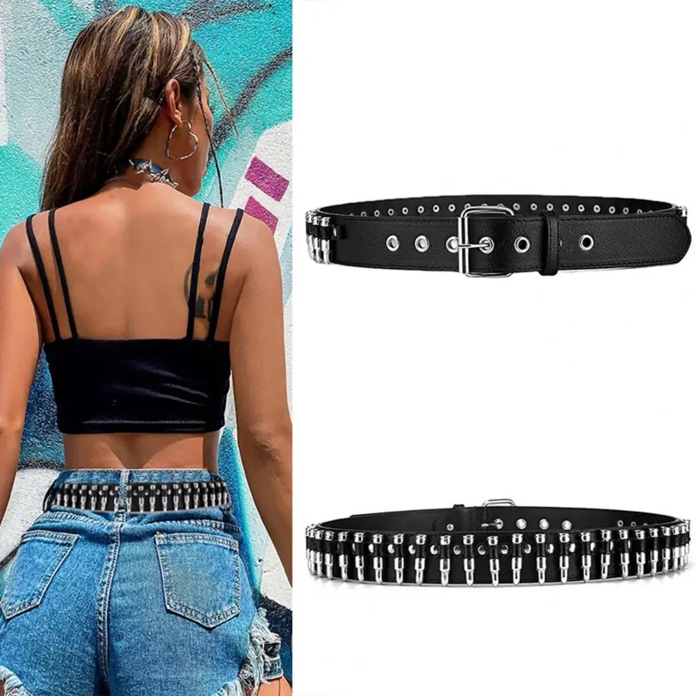 

Stretchable Waist Accessory Punk Rock Belt Rivet Decor Unisex Punk Style Belt Wide Adjustable Faux Leather Waistband for Jeans