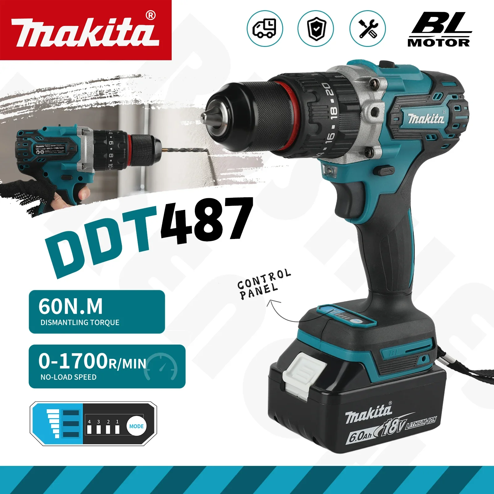

Makita DDF487 Brushless Electric Screwdriver 18V 13mm 2-Speed for Wood Metal Drilling Screwdriving