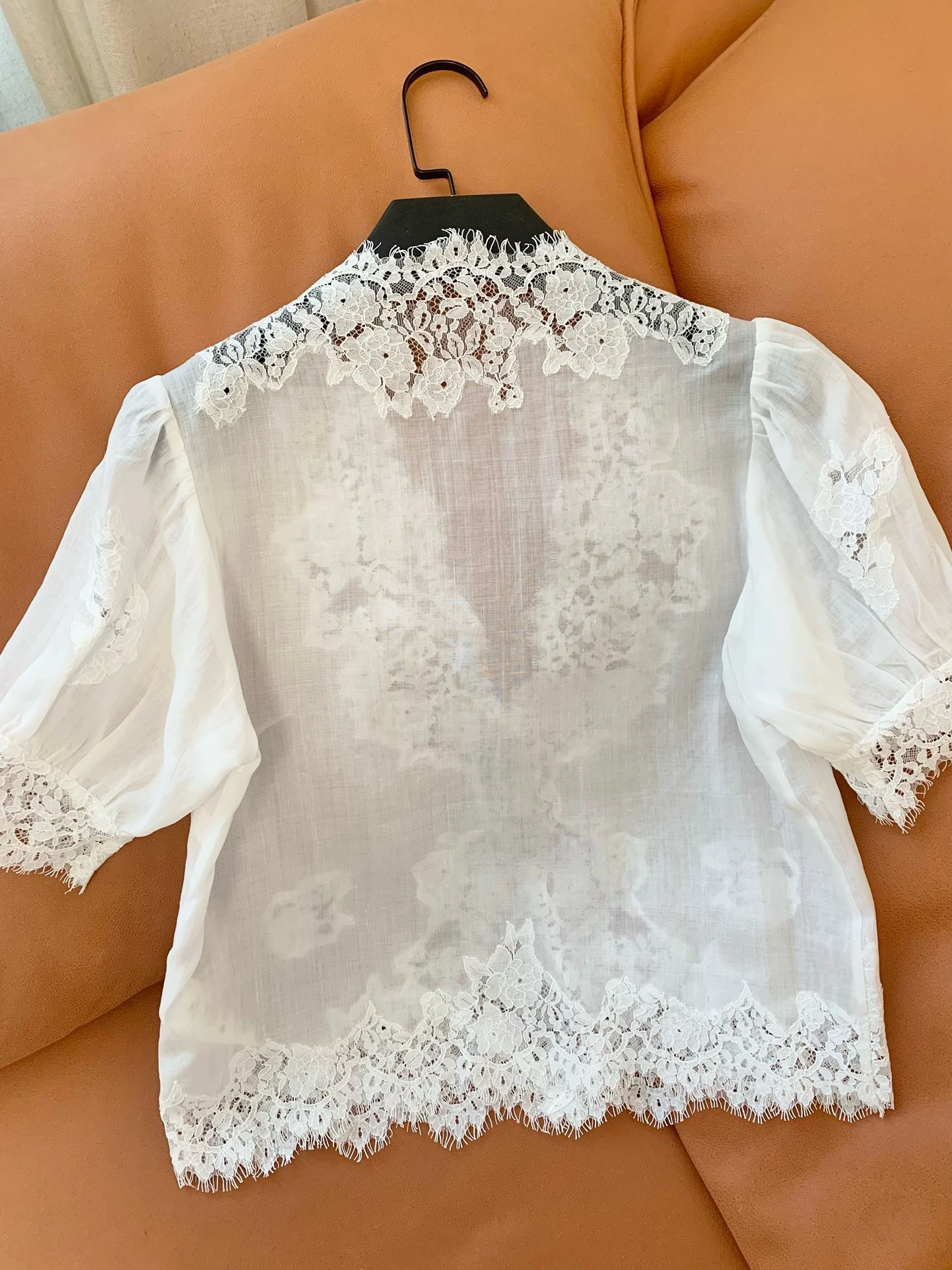 

Faionable Linen Hollow out Lace Trim Bubble Sve irt 2025 New Summer Vaion Photo Versatile Top Commute Sle Slim Fi...