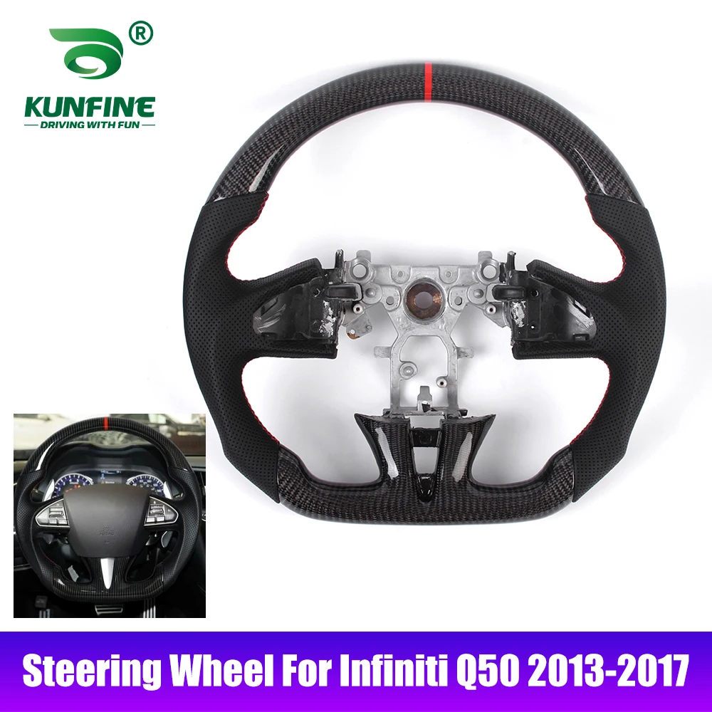 

Carbon Fiber Steering Wheel For Infiniti Q50 2013 2014 2015 2016 2017 Perforated Anti-slip Leather Red Line Replacement