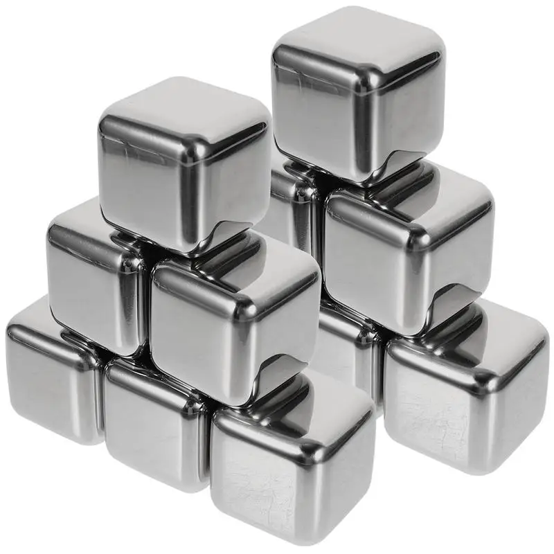 

12pcs Stainless Steel Ice Cubes Reusable Chilling Stone Rocks Whiskey Stones Thin Ice Cube Tray Beer Cooling Cube Party Bar