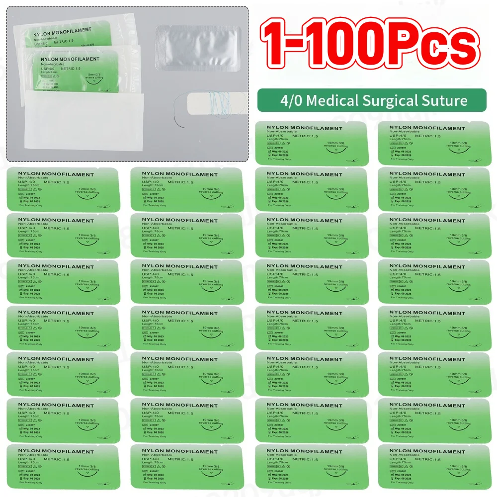 1-100PCS 4/0 Medical Monofilament Thread Nylon Silk Surgical Simulation Suture Non-injured for Suture Teaching Exercises