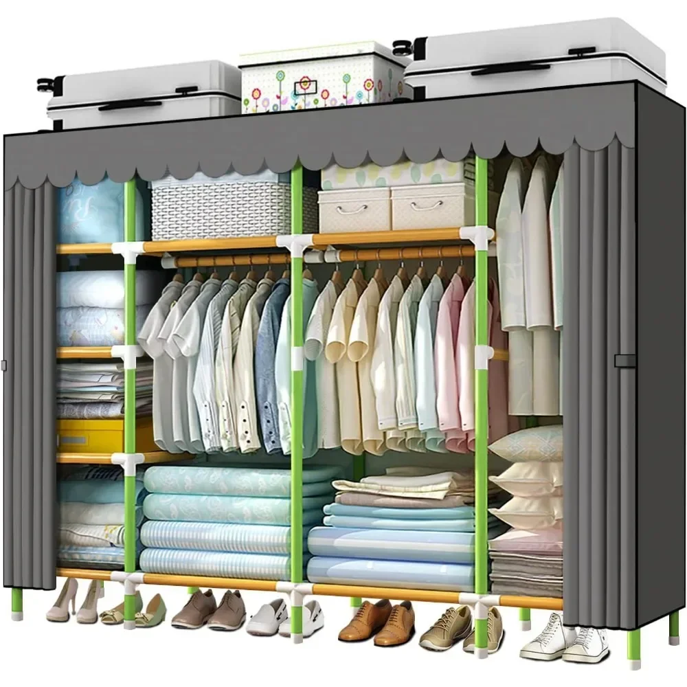 

Portable wardrobe storage organizer cloth wardrobe color rod and gray cover portable wardrobe for quick and easy assembly