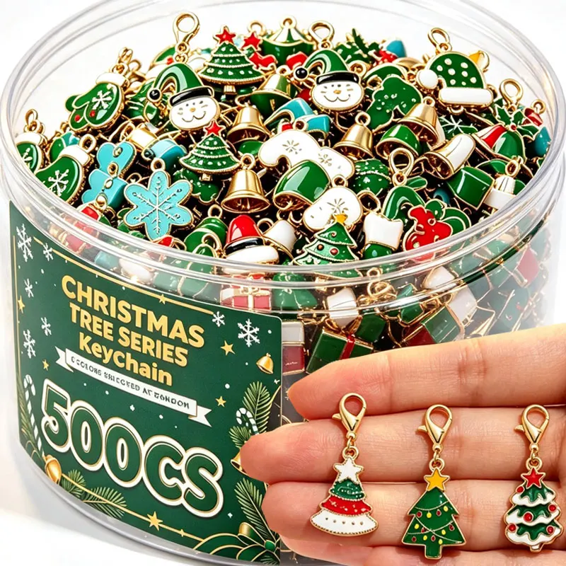 Xmas Alloy Enamel Christmas Tree Keychain Series Cute Drop Oil Pendant Jewelry Making New Year Earrings Necklace Bracelet Crafts