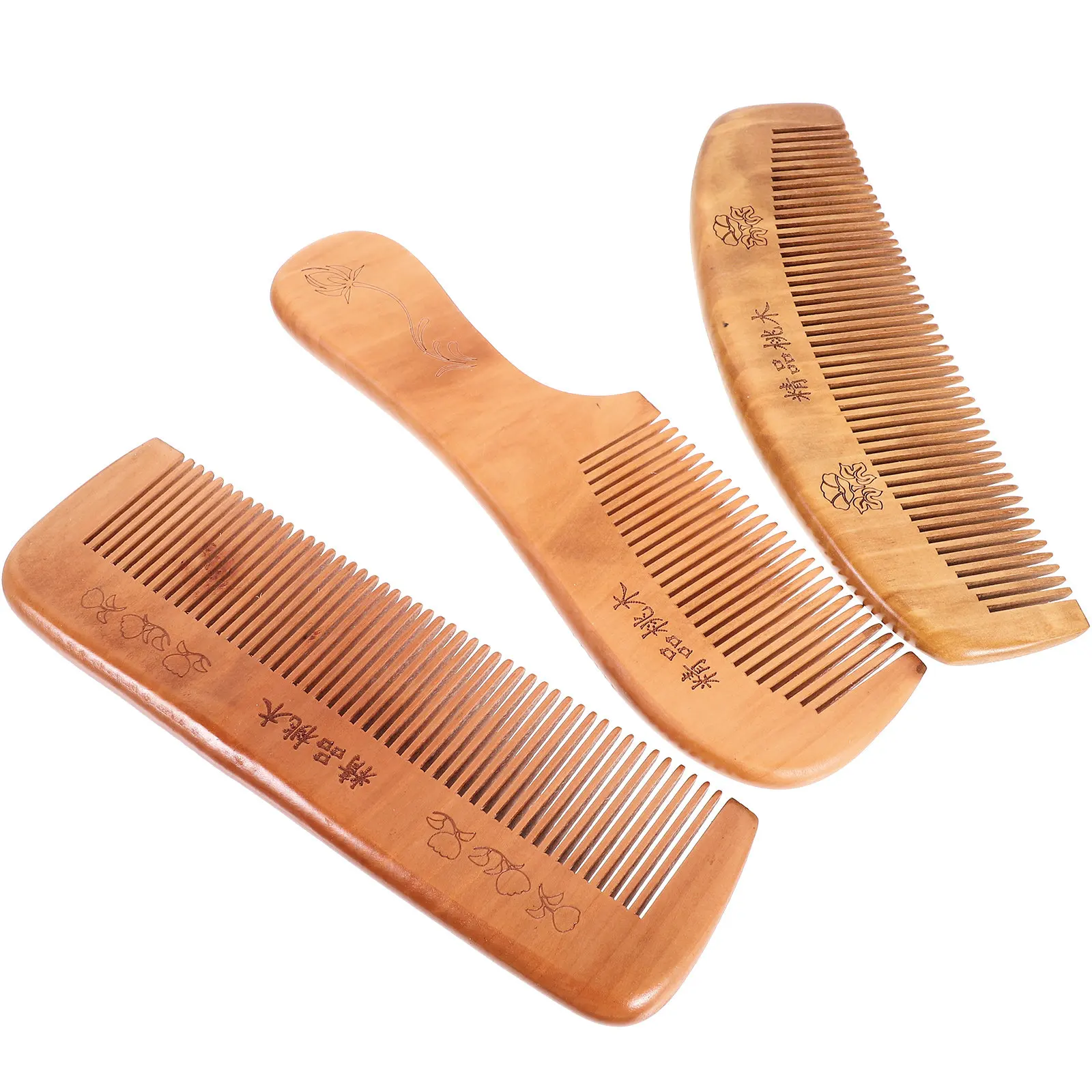 3Pcs Peach Wooden Hair Combs Natural Material Anti-Static Comb Smooth Teeth Scalp Massage Comb Prevent Comfortable Use